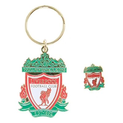 Image of Liverpool FC LFC Colour Crest Badge &amp; Keyring Set Official