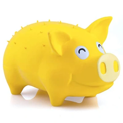 Image of CHIWAVA 7.4 Inch Large Pig Dog Toy for Dogs Latex Rubber Squeeze Grunting Sound Interactive Play Color Yellow