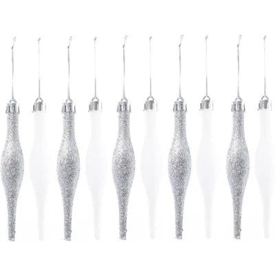 Image of UKDeals Direct® Silver COLLECTION CHRISTMAS DROPLET BAUBLES TREE DECORATIONS GLITTER MATT ICICLES (Pack of 10 Droplets 120mm &amp; Wite)