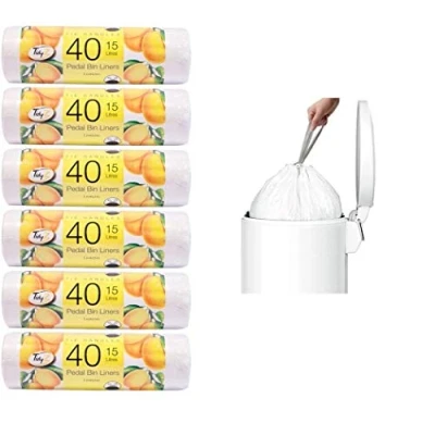 Image of Pack of 6 (240 individual Bin Liners) Heavy Duty Pedal Liners Bags Refuse 15 Litre Size Citrus Lemon fragrance
