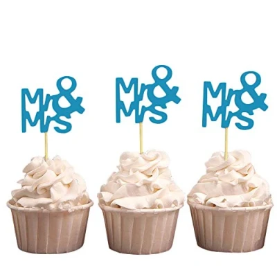 Image of Darling Souvenir, Mr &amp; Mrs Wedding Cupcake Toppers, Party Dessert Decorations Pack Of 20