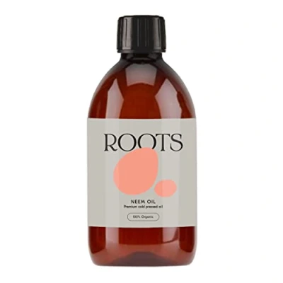 Image of Roots Organic Neem Oil. Suitable for Vegans and Cruelty Free. Full of nutrients Anti oxidants. Helps Reduce fine Lines Wrinkles. Soothes Dry Irritated Skin