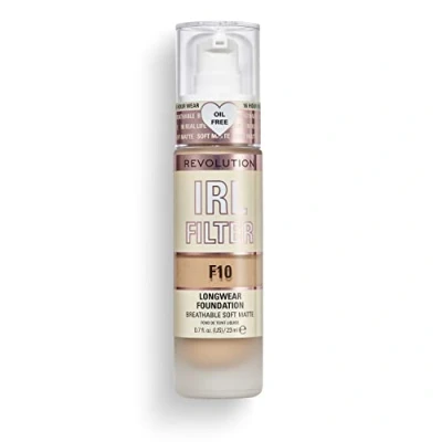 Image of Revolution Beauty London IRL Filter, Longwear Foundation, Medium to Full Coverage, Matte Finish, 16 Hour Wear, F10, Tan Skin tones, 23ml