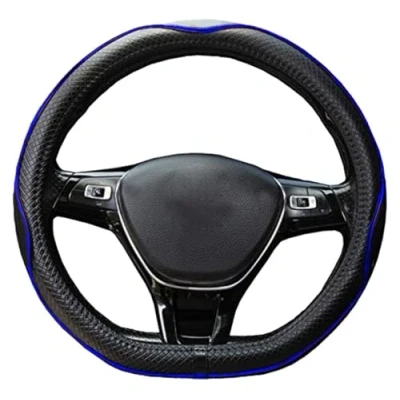 Image of Mayco Bell Flat Bottom Steering Wheel Cover Anti Slip,Safety,Soft,Breathable,Durable,Full Surround,Comfortable Grip Microfiber Leather (D Shape, Black Dark Blue)