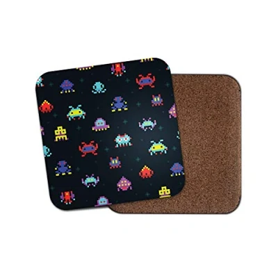 Image of 1 x Retro Space Game Coaster Aliens Arcade Gamer Men&#039;s Games Fun #15963