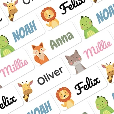 Image of melu kids® Name Labels for Clothes &amp; Items (50, White) No Iron Labels, Personalised and Washable Clothing Kids Stickers, Stick on Tags School, Care Homes