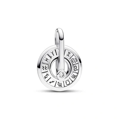 Image of Pandora ME Zodiac wheel sterling silver medallion with clear cubic zirconia