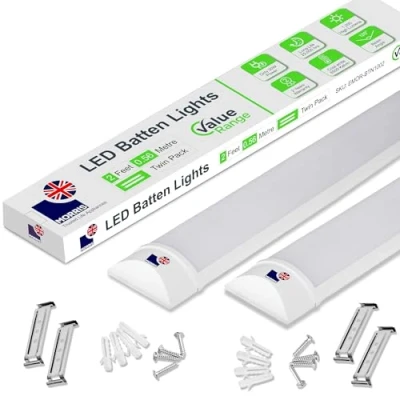Image of Morris LED Batten Light 2ft 20W 2400LM, IP20 Indoor Safe, 2 Pack 6500K Daylight, Durable Lighting for Hallways, Pantries, Workspaces Value Range