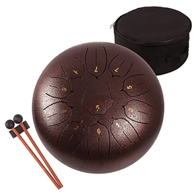 Image of Lomuty 12 Inches 30 CM Steel Tongue Drum 11 Notes C Major Tuned Percussion Instrument Handpan with Bag, Music Book, Mallets and Finger Picks(Dark Purple)