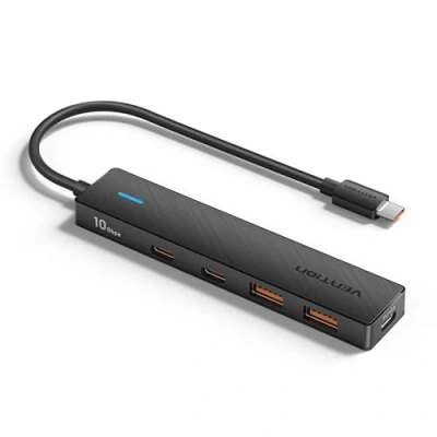 Image of VENTION 10Gbps USB C Hub, 5 in 1 Adapter 32g Compact and Portable Splitter, Plug Play 4 port Dock with LED Indicator for MacBook Pro/Air, HP Dell, iPad iPhone 15/16