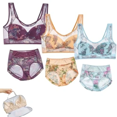 Image of WTKYLMP ElleBloom Ice Silk lace Cooling Comfort Bra, Stellwise Elle Bloom Bra for Older Women (Purple+Skin+Blue,XXL)