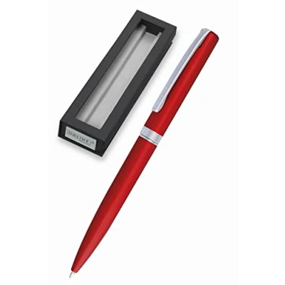 Image of Online Eleganza Ballpen I Satin Red Replaceable Large Refill Metal Biro Ink Colour Black Retractable Ballpoint Pen In Gift Box