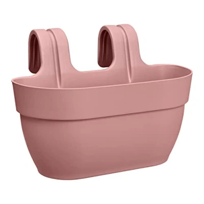 Image of Muddy Hands Hanging Planter Outdoor Garden Fence Balcony Rail Railing Flower Herb Trough Plant Pot (Medium, Pink)