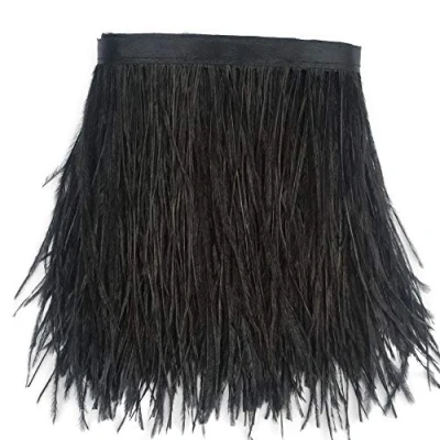 Image of Sowder Ostrich Feathers Trims Fringe with Satin Ribbon Tape for Dress Sewing Crafts Costumes Decoration Pack of 2 Yards(Grey)