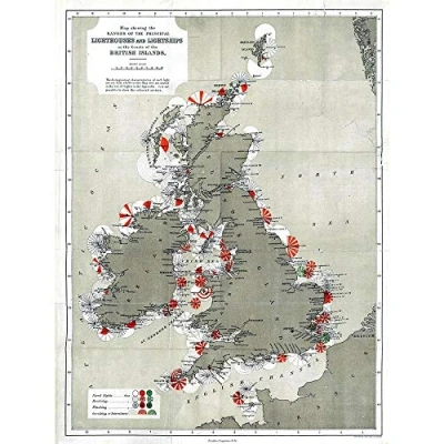 Image of Wee Blue Coo Map Antique 1884 Price Lighthouses Lightships British Isles Art Print Poster Wall Decor 12X16 Inch