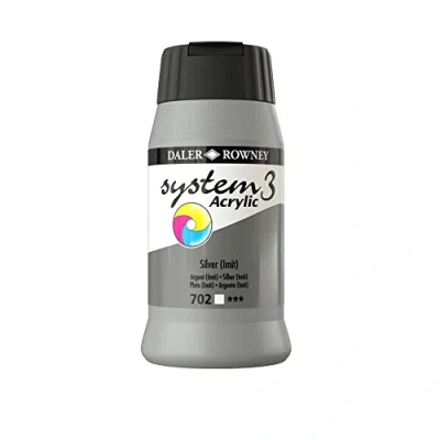 Image of Daler Rowney System3 Acrylic Paint, Plastic Pot, 16.91oz 500 ml, Silver Imitation