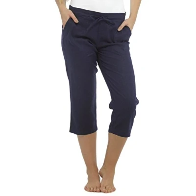 Image of Tom Franks Ladies Linen Blend Cropped 3/4 Length Trousers Navy Blue 10