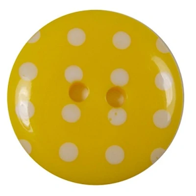Image of Round Plastic Polka Dot Spot 2 Hole Buttons Pack of 5 (15mm, Yellow with White)