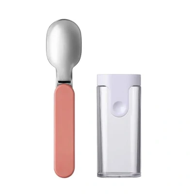 Image of Mepal Folding Spoon Ellipse Reusable to Go Foldable for Yoghurt Cup Cutlery Travel Including Storage Case Stainless Steel Vivid Mauve