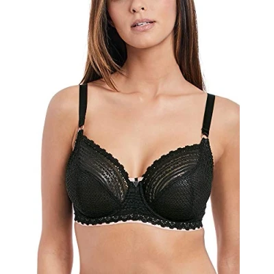 Image of Freya Women&#039;s Daisy Lace Underwire Balcony Bra Plunge, Opaque, Black, 32DD
