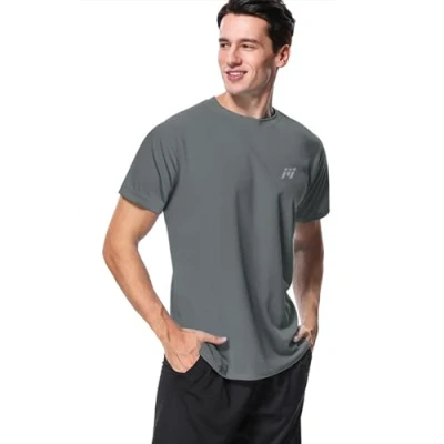 Image of MeetHoo Men’s Rash Vest, Guard UV T Shirt UPF 50+ Top Sun Protection Short Sleeve Tee for Surfing Running Swimming Dark Gray
