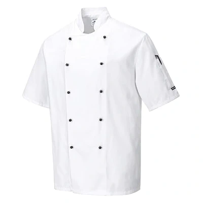 Image of Portwest C734 Mens Whites Chefs Coat Short Sleeve White, 3X Large