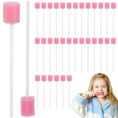 Image of ROSENICE Mouth Sponges Dental Swabs 100pcs Disposable Oral Care Sponge Swab Tooth Cleaning (Pink)