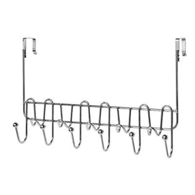 Image of Amtido Over Door Hooks 11 Hook Coat Rack Clothes Hanger and Towel Holder Organiser Chrome