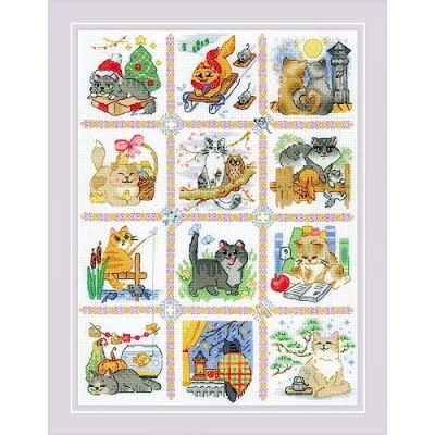 Image of Riolis Counted Cross Stitch Kit 9.50&quot;X11.75&quot; Cat Calendar (14 Count)