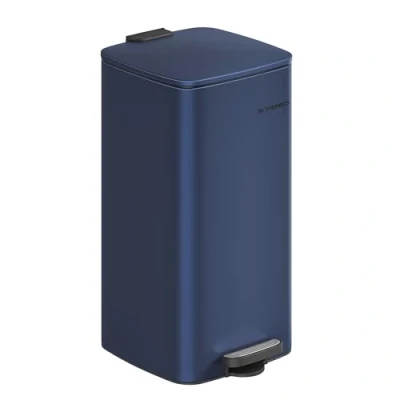Image of SONGMICS Kitchen Bin, 8 Gallon (30 L) Trash Steel Pedal with Inner Bucket, Soft Close and Stays Open, Midnight Blue LTB593Q02