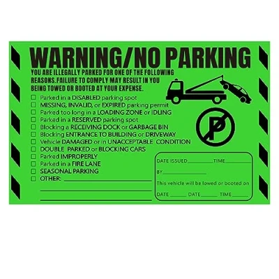 Image of CDXHOME Parking Violation Stickers 100Pcs Super Sticky Tickets Hard to Remove No Tow Warning Decals 8x5 in,Green