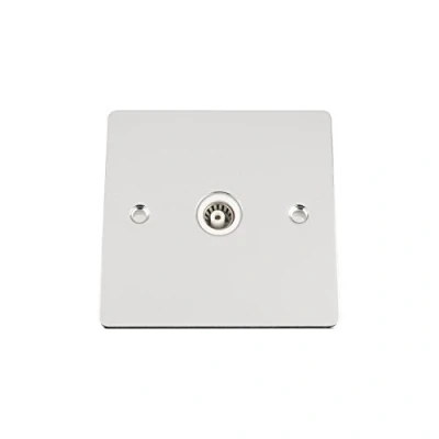Image of TV Coaxial Aerial Socket Single 1 Gang Polished Chrome Flat White Insert