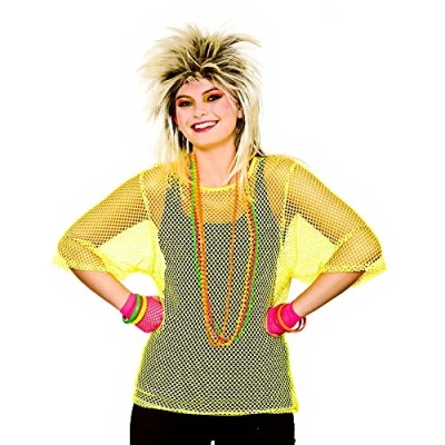 Image of Wicked Costumes Adult Unisex 80&#039;s Mesh Top (Neon Yellow) One Size (UK 6 10)