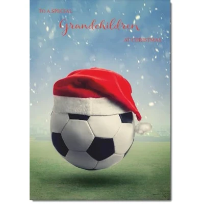 Image of doodlecards Grandchildren Christmas Card Santa Hat Football Blue Medium Size for with Plain Envelope