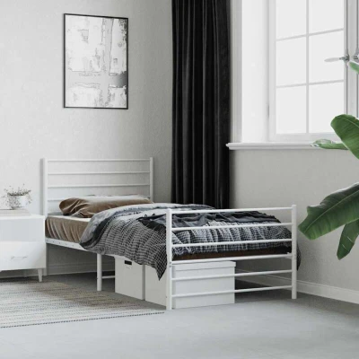 Image of Metal Bed Frame without Mattress with Footboard White 90x200cm Vidaxl