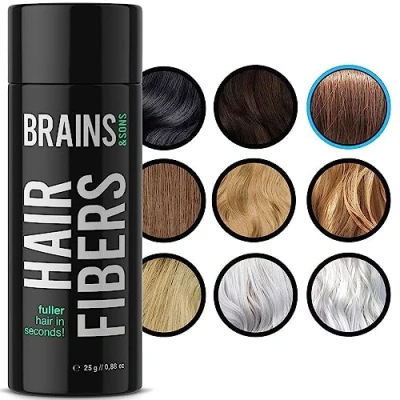 Image of Brains &amp; Son Hair Fiber Premium Thickener Immediately Conceals Receding Hairlines, Loss, Balding Areas and Thinning Undetectable Keratin Fibers Powder 25g (GREY)