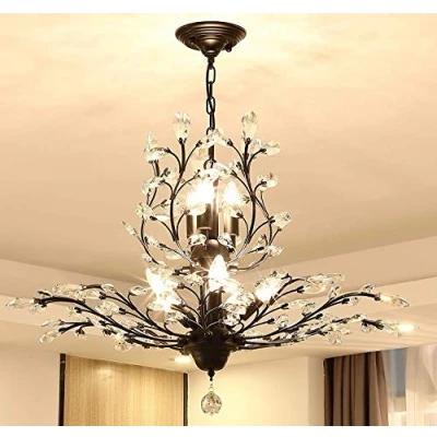Image of Ganeed Crystal Chandeliers Vintage Pendant Light K9 Clear Chandelier Lighting Fixtures Ceiling for Living Room Bedroom Restaurant Porch Hallway Black 8 Lights