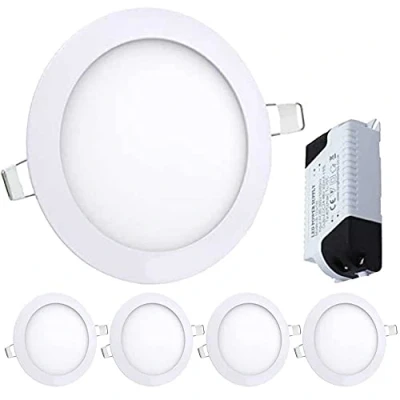 Image of Pack of 10 LED Panel Light Round Recessed Ceiling Lamp Flat Down Ultra Slim Daylight Cool White 6500K (10x Lights)