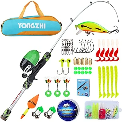Image of Sougayilang Kids Fishing Rods,Portable Telescopic Rod and Reel Combo, with Line Lures Spincast Tackle Bag for Youth, Girls Boys Traveling Kid Pole G