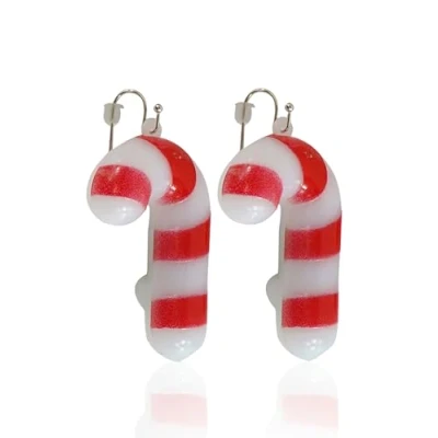 Image of Candy Cane Christmas Sparkling Dangle Earrings, Gifts for Light Up LED Flashing Earrings Party, Lighted Glowing