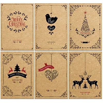 Image of 36 Recycled, Eco Friendly, Contemporary Brown Kraft Colour Christmas Cards