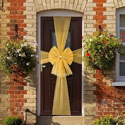 Image of Sparkles Partyware Christmas Door Bow Gold Organza with Silver Diamante Ring Large Party Decoration