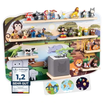 Image of bunnyboo Toniebox Shelf For and Figures Enough Space up to 45 Tonies Tested Quality Tonie Magnetic Boys Girls (Safari)