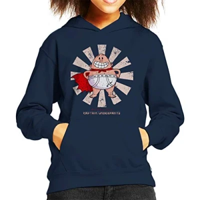 Image of Cloud City 7 Captain Underpants Retro Japanese Kid&#039;s Hooded Sweatshirt Navy Blue