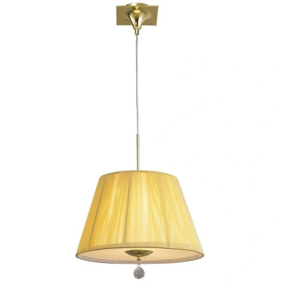 Image of Siena Pendant Round 1 Light E27, Polished Brass With Amber Cream Shade And Clear Crystal