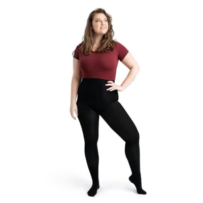 Image of Capezio Ultra Soft Footed Tights For Women, Professional Dance Performances &amp; Studio Time, Comfy Design With Self Knit Waistband Black, Size XXL