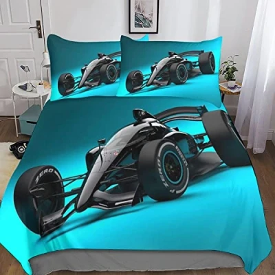 Image of HOTGE Formula Racing Duvet Cover Set 3D Bedding Comforter Bedspread Microfiber 3 Piece Quilt with Zipper Closure Soft Double（200x200cm）
