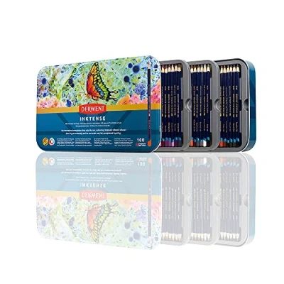 Image of Derwent Inktense Pencils Art Set, 100 Permanent Watercolour Set in Tin, Premium Coloured for Adults, Water Soluble Indelible Pencil Collection, 4mm Core, Professional Quality (2306130)