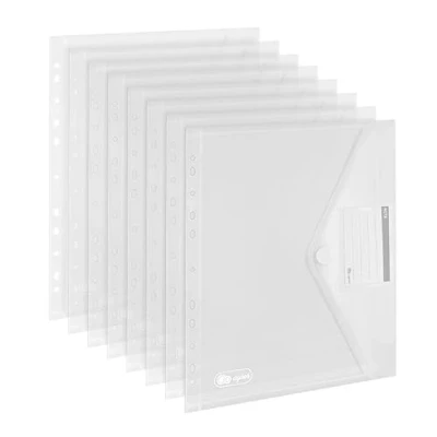 Image of 20 Packs Punched Pockets A4 Clear Plastic Wallets Binders Folders, Envelope with 11 Holes, Document Binder Pocket Pouches Hook and Loop Closure, Label for School Office