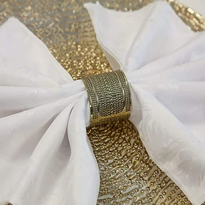 Image of Christmas Metal Napkin Rings 7 Designs Xmas Dinner Wedding Pack of 6 (Antique Gold Lux Design)